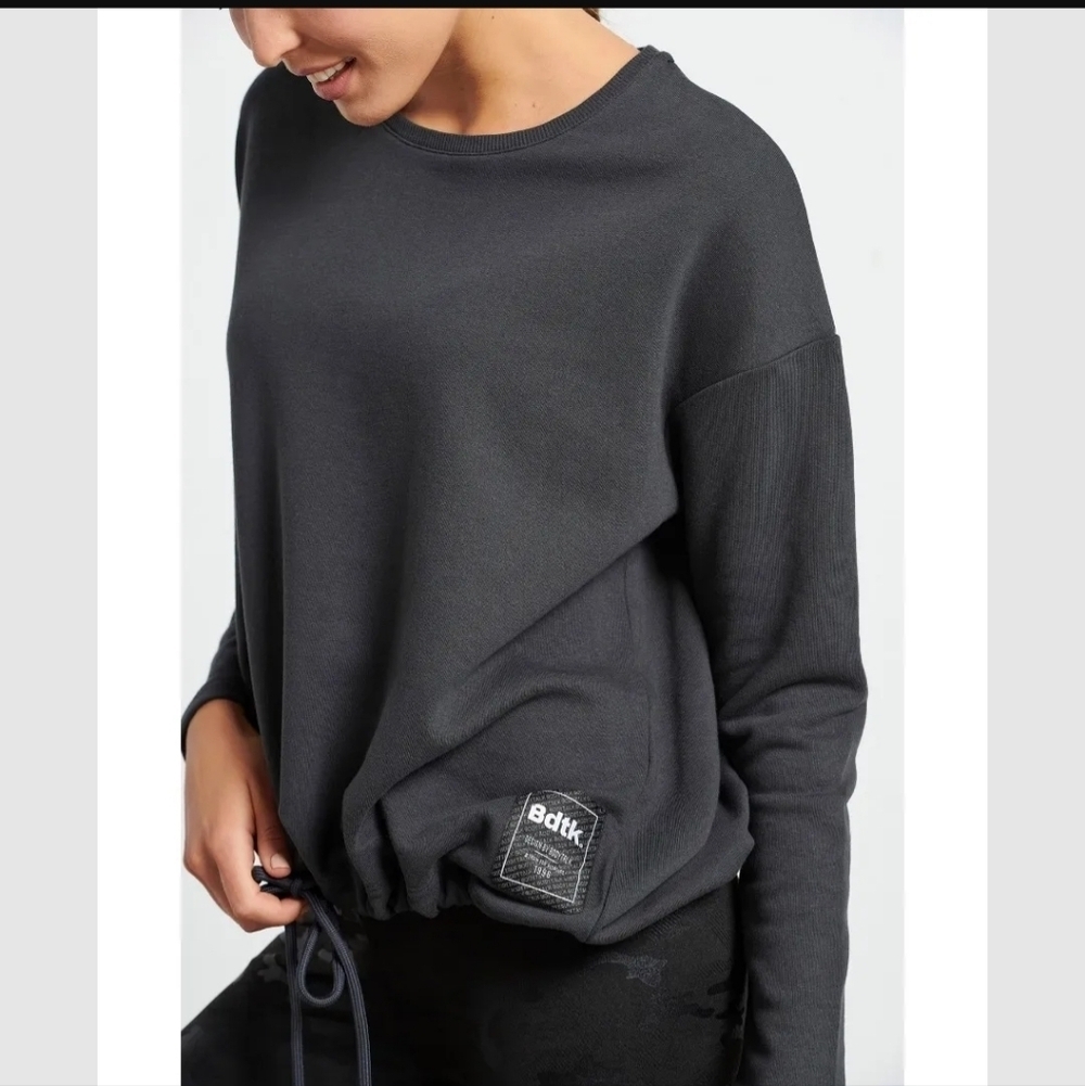 Bdtk Bodytalk Gray Cropped Sweatshirt Drawstring Hem Size M European Brand - Picture 2 of 14